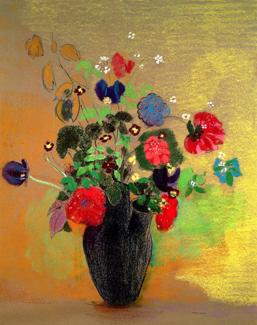 مزهرية زهور (باستيل على ورق) بواسطة Odilon Redon