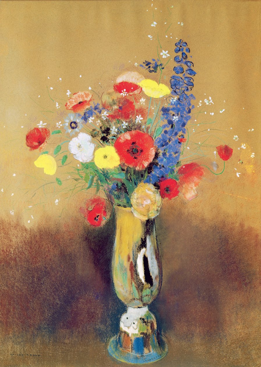 الزهور البرية في إناء طويل العنق ، 1912 (باستيل على ورق) بواسطة Odilon Redon