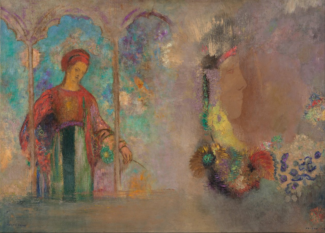 امرأة في ممر قوطي - امرأة مع زهور بواسطة Odilon Redon