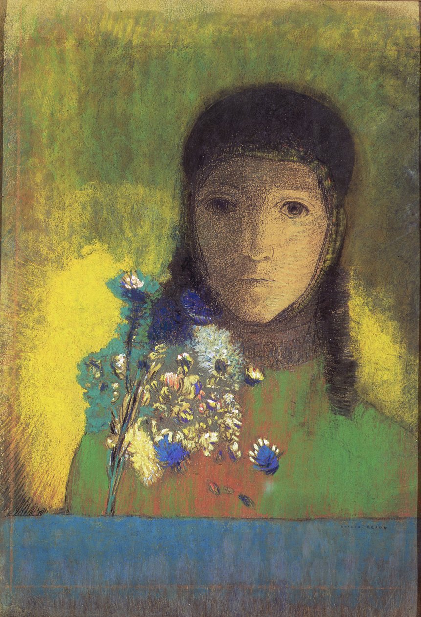 امرأة ذات زهور برية ، 1895-1900 (باستيل ، فحم) بواسطة Odilon Redon