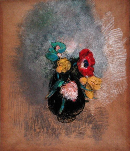 شقائق النعمان والزنبق (باستيل على ورق) بواسطة Odilon Redon