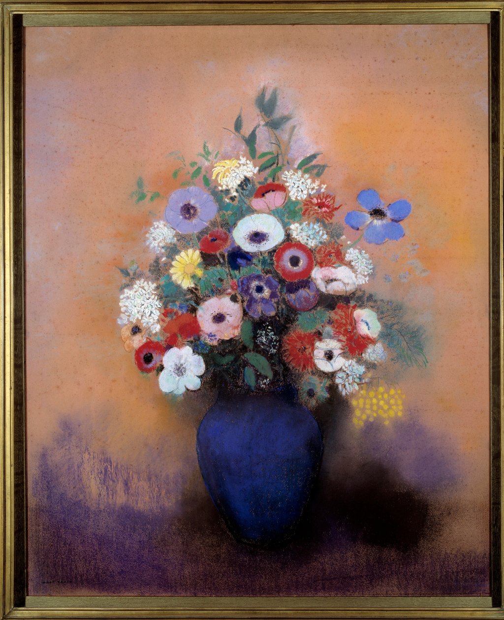 شقائق النعمان والأرجواني في مزهرية زرقاء بواسطة Odilon Redon (1840-1916) بواسطة Odilon Redon