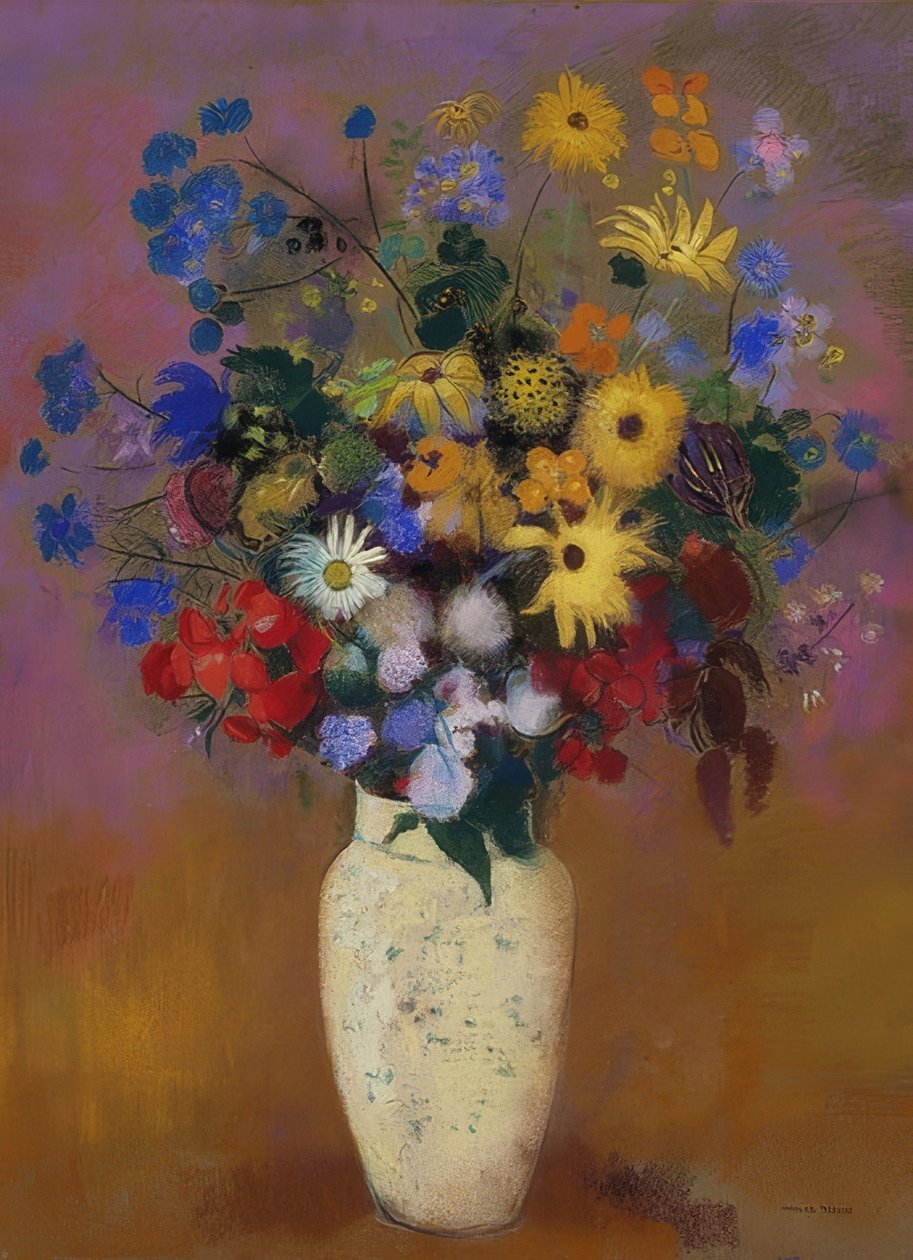 الزهور في إناء. حوالي 1912-14 بواسطة Odilon Redon
