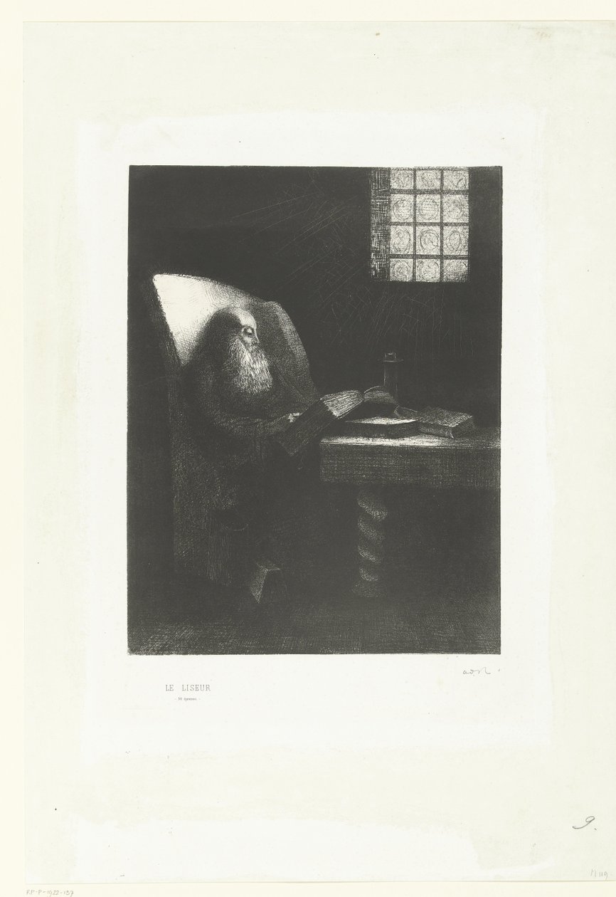 القارئ Le Liseur (العنوان على الكائن) صورة لرودولف بريسدين بواسطة Odilon Redon