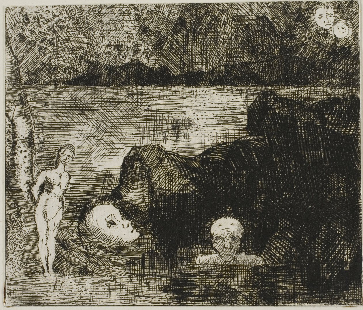 Dream Vision، c.1880 (النقش والنقطة الجافة على ورق منسوج عاجي) بواسطة Odilon Redon