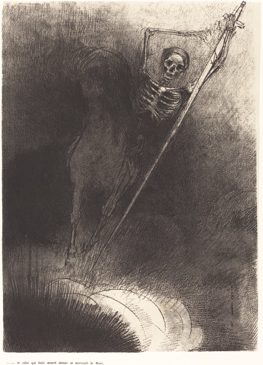 ودعي الذي ركب عليها الموت (واسمه الجالس عليه الموت). بواسطة Odilon Redon