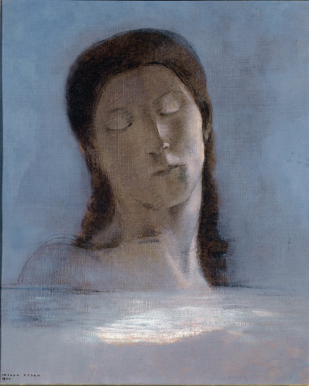 Eyes closed - oil on cardboard بواسطة Odilon Redon