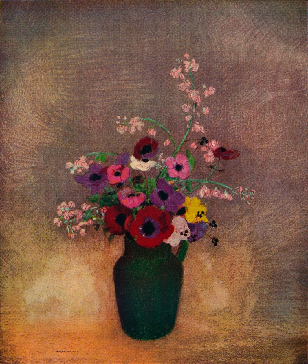 الزهور في إناء أخضر ، c1910 بواسطة Odilon Redon