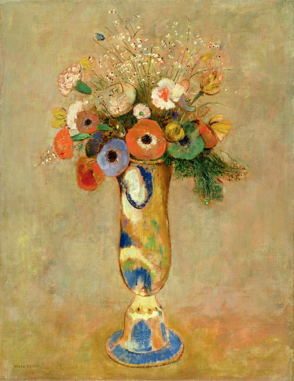 زهور في إناء ملون بواسطة Odilon Redon