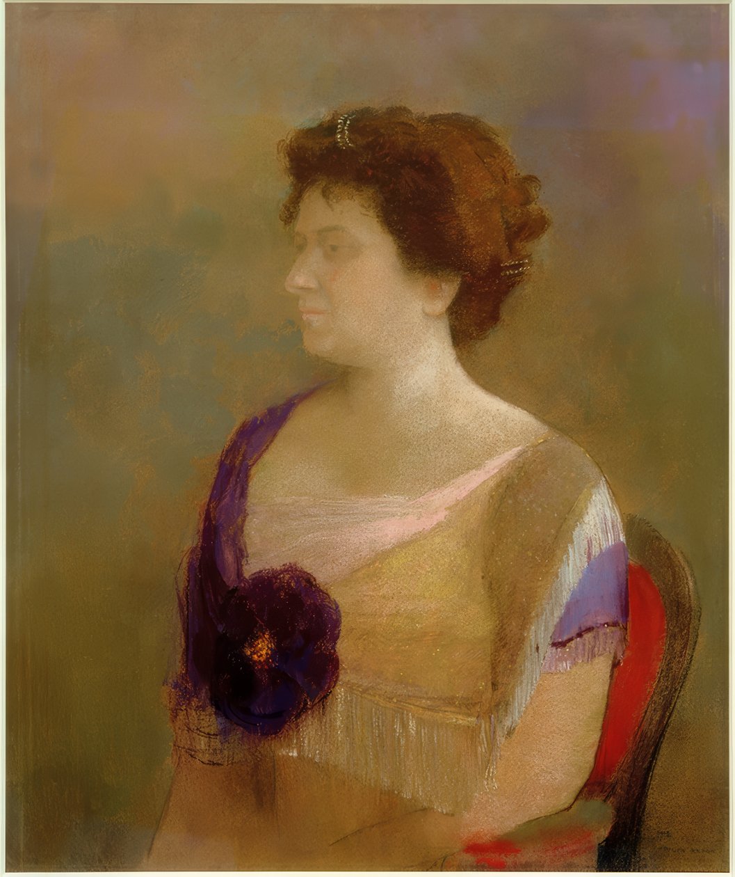 امرأة مع زهرة على صد بواسطة Odilon Redon