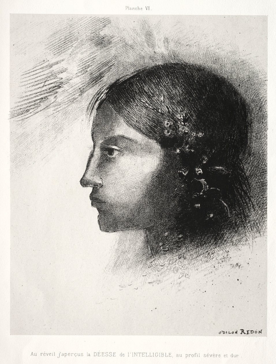 تكريم لغويا: عند الصحوة رأيت إلهة الذكي 1885. بواسطة Odilon Redon