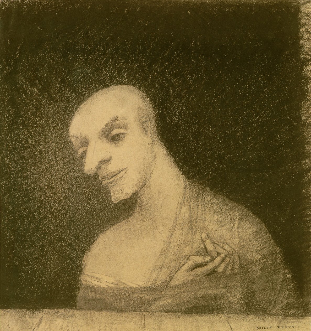 شكل وهمي ، ج 1881 (طباشير وفحم على ورق) بواسطة Odilon Redon
