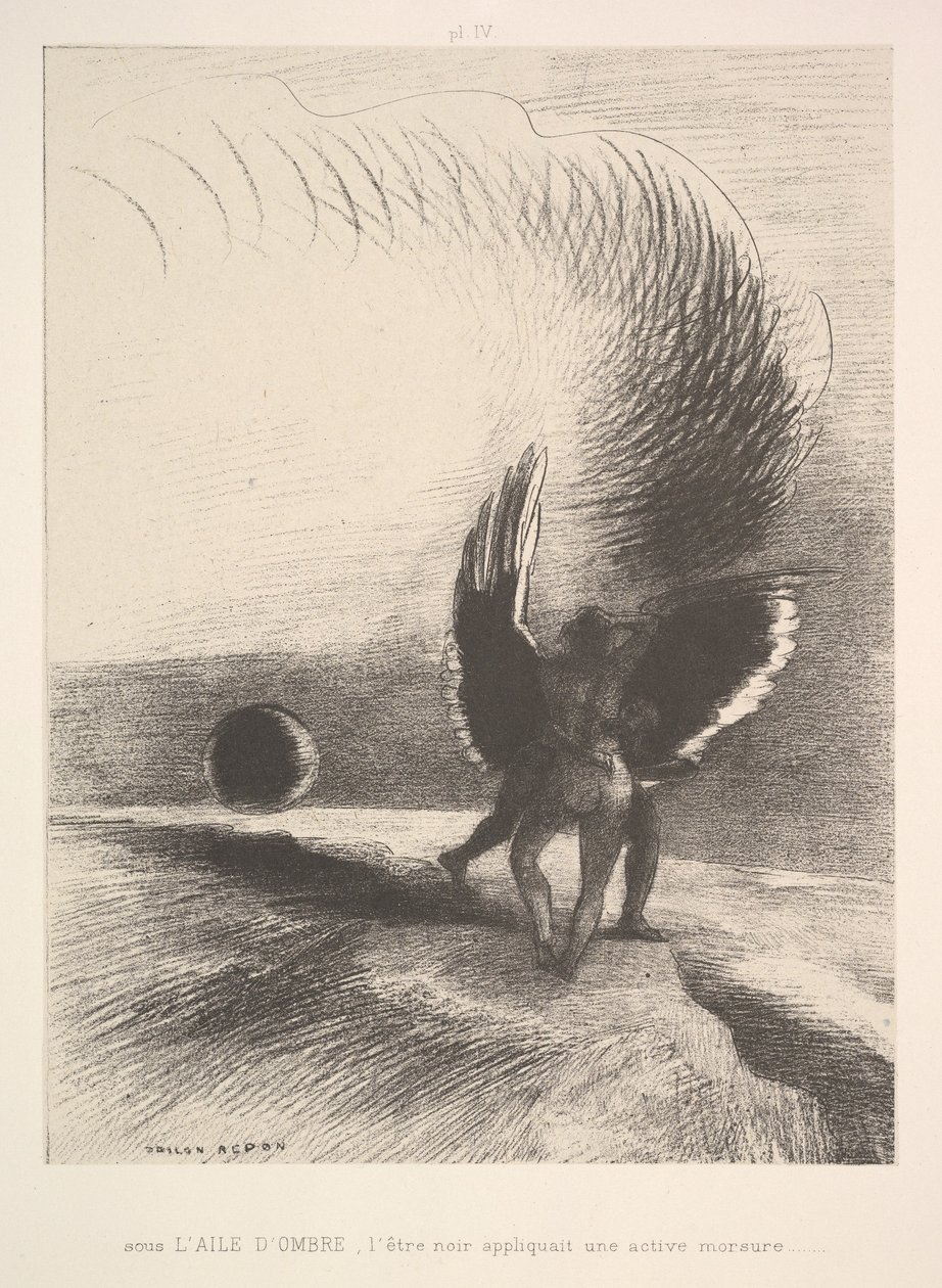 في ظل الجناح ، المخلوق الأسود ، 1891. بواسطة Odilon Redon