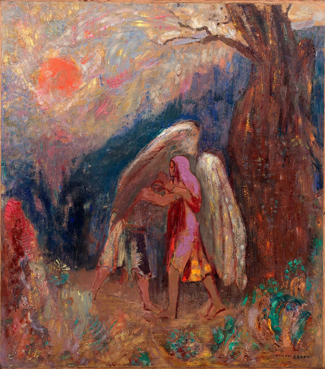 يعقوب والملاك. لوحة لأوديلون ريدون (1840-1916) ، زيت على قماش ، حوالي عام 1907. الفن الفرنسي ، القرن العشرين ، رمزية. متحف الفن الحديث ، نيويورك (الولايات المتحدة الأمريكية). بواسطة Odilon Redon