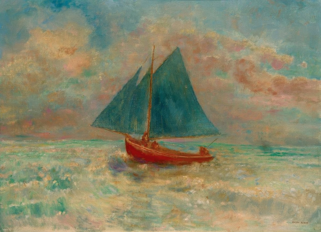 القارب الأحمر بواسطة Odilon Redon