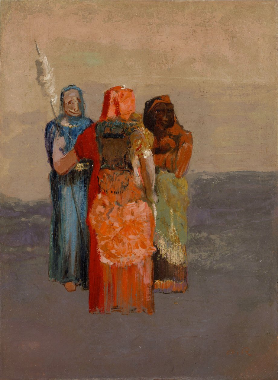 Les Moires (الأقدار الثلاثة) (آلهة القدر الثلاثة من الأساطير القديمة أو أقدار الرومان) - رسم لأوديلون ريدون (1840-1916) ، زيت على قماش (32.4 × 23.8 سم) بواسطة Odilon Redon