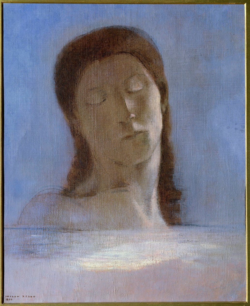 ليه يوكس كلوس لوحة رسمها أوديلون ريدون (1840-1916) 1890 صن. 0،44x0،36 م - متحف أورسيه باريس - عيون مغلقة - رسم أوديلون ريدون (1840-1916) ، زيت على ورق مقوى (44 × 36 سم) بواسطة Odilon Redon