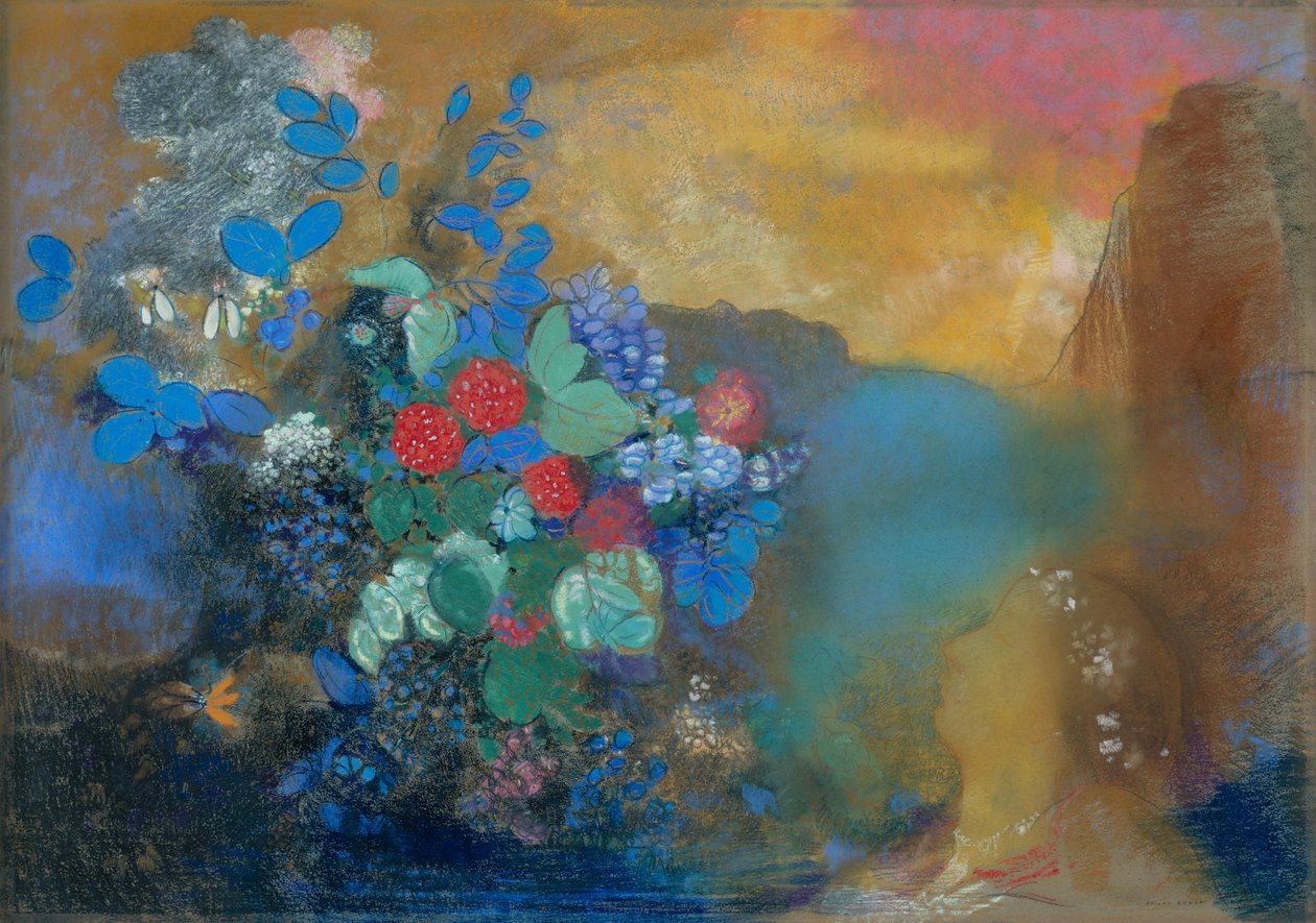 أوفيليا بين الزهور ، حوالي 1905-8 (باستيل على ورق) بواسطة Odilon Redon