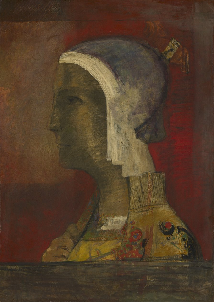 رأس رمزي ، حوالي عام 1890 (زيت على ورق مُثبَّت على قماش كتاني) بواسطة Odilon Redon