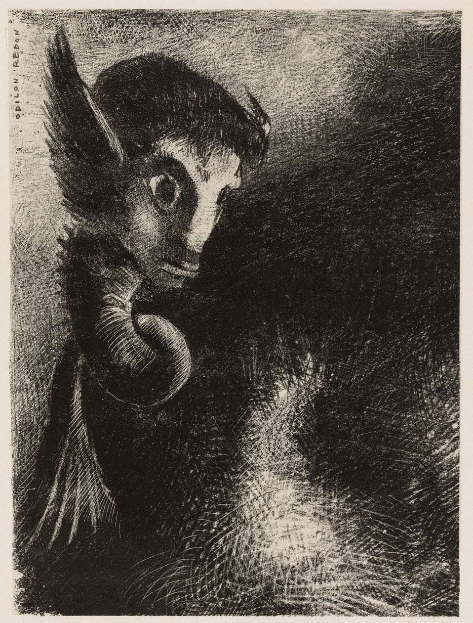 The Chimera Gazed at all Things with Fear، from Night. الوهم ينبثق في كل الأشياء بالخوف ، من الليل بواسطة Odilon Redon