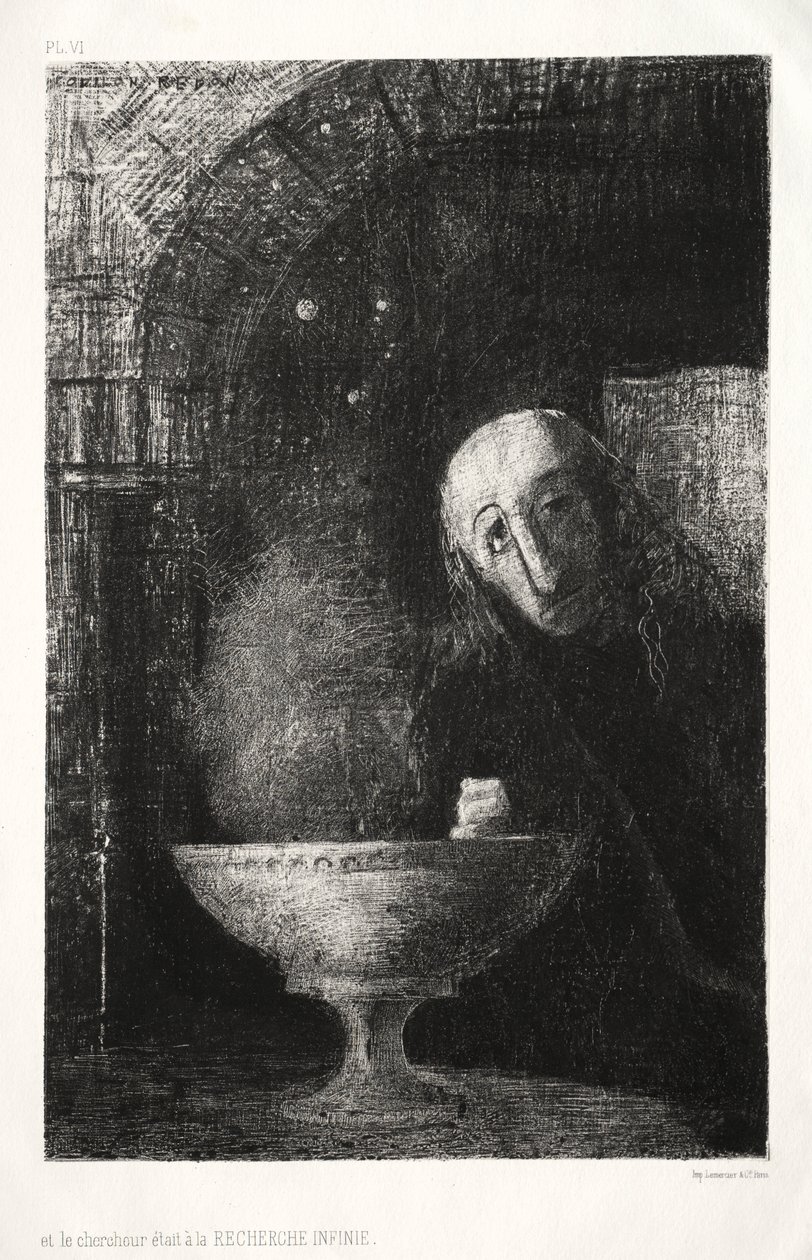 الليل: وانخرط الباحث في بحث لانهائي ، 1886. بواسطة Odilon Redon