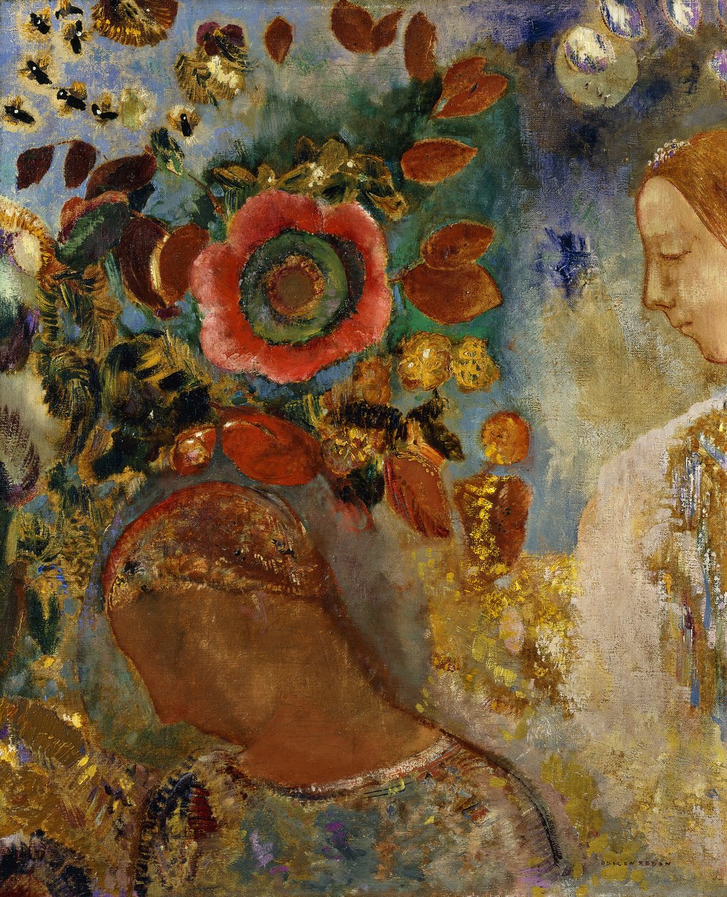 فتاتان صغيرتان مع زهور ؛ فتاتان صغيرتان في بلوم ، 1912 بواسطة Odilon Redon