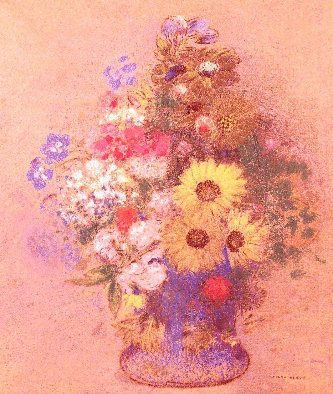 مزهرية من الزهور (باستيل على اللوح) بواسطة Odilon Redon
