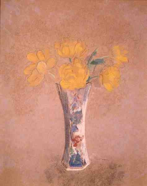 مزهرية ورد (باستيل على ورق) بواسطة Odilon Redon