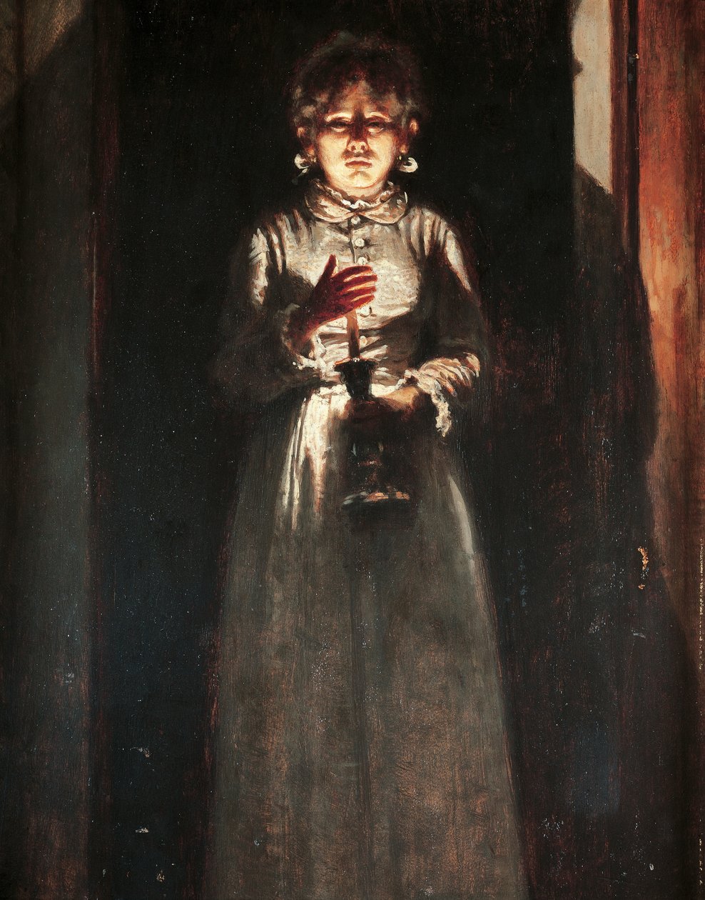 امرأة مع شمعة ، بقلم أودواردو بوراني (1833-1905) ، زيت على خشب ، 38.5 × 25.5 سم بواسطة Odoardo Borrani