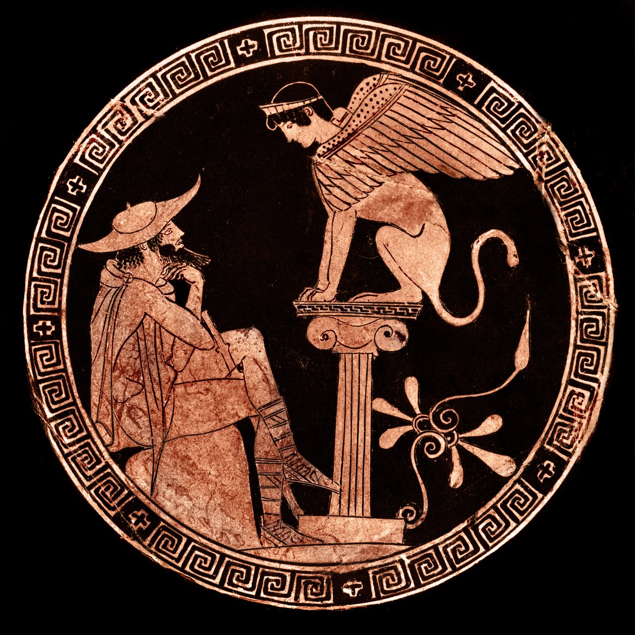الرقم الأحمر Attic kylix يصور Oedipus و Sphinx ، Vulci ، c.470 قبل الميلاد (السيراميك) بواسطة Oedipus Painter (Attr. To)
