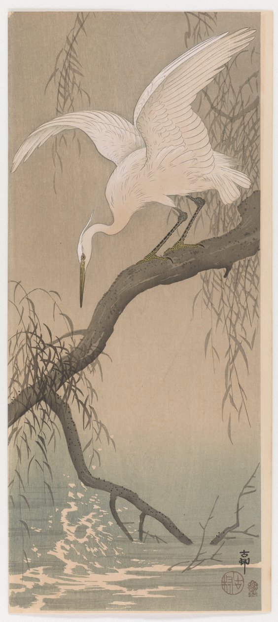 Little Egret ، c.1910 (طباعة كتلة خشبية ملونة) بواسطة اوهارا كوسون