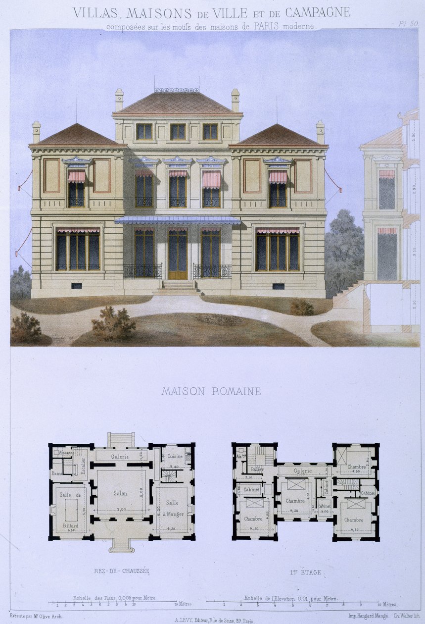 رومان فيلا ، نقشها والتر ، اللوحة 50 من "فيلات ، Maisons de Ville et de Campagne" ، تم نشرها في باريس بواسطة زيتون