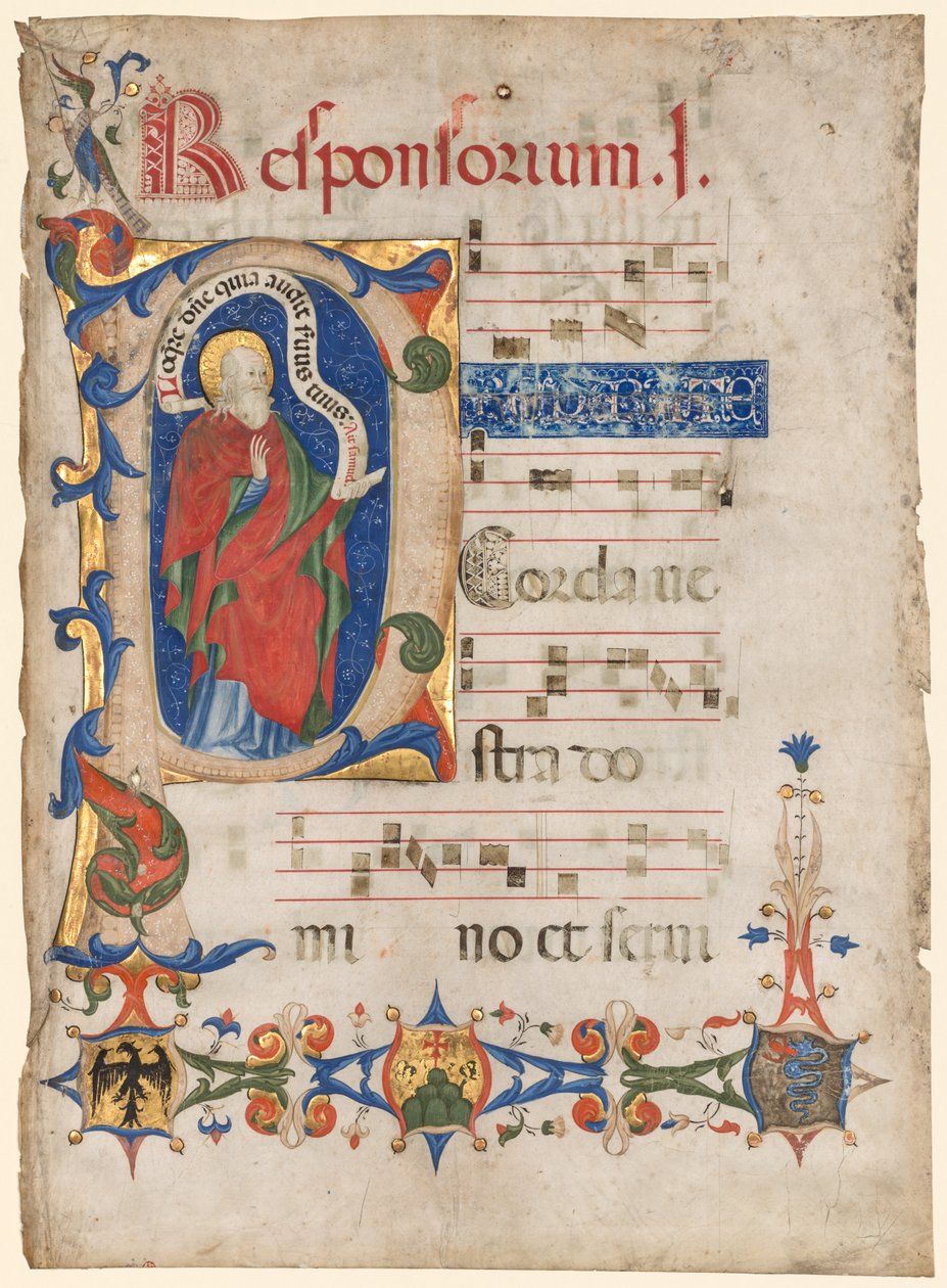 ورقة من Antiphonary: البداية التاريخية P مع النبي صموئيل ... ، ج. 1439-1447. بواسطة أوليفيتان ماجستير