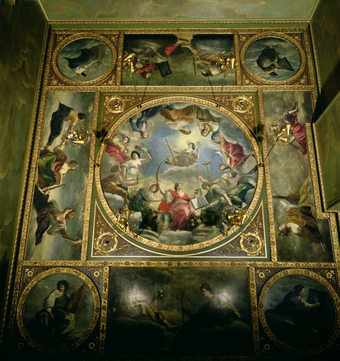 الفنون والعلوم ، 1636 (رسمت في الأصل لبيت الملكة في غرينتش ولكن تم إزالتها من هناك من قبل دوقة مارلبورو بإذن من الملكة آن) بواسطة أورازيو جينتيليشي