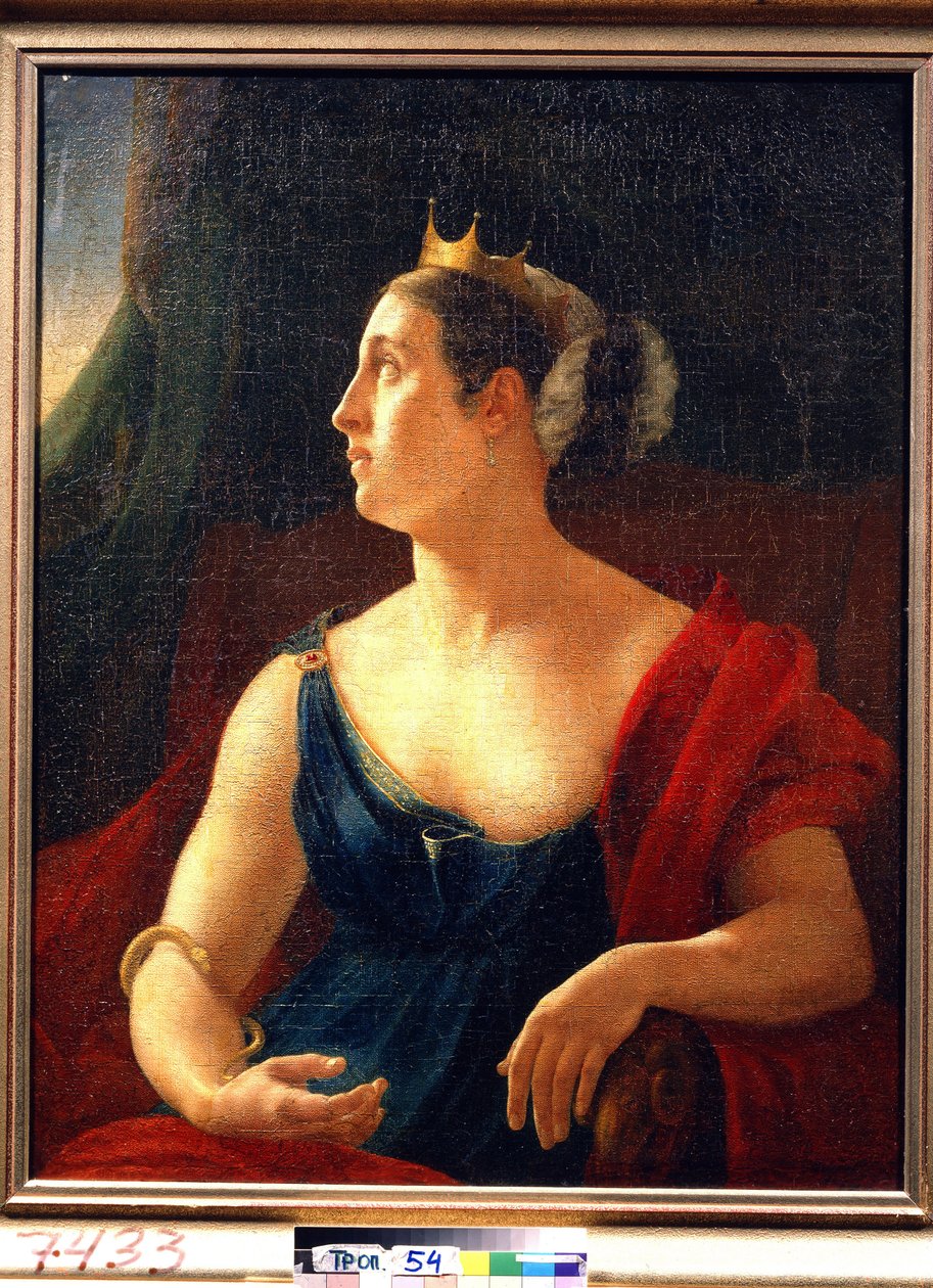 صورة للممثلة إيكاترينا سيميونوفا (1786-1849) ، في دور كلتيمنيسترا ، لمسرحية إيفيجينيا أوليس ليوريبيدس. (صورة للممثلة E. Semyonova ، بدور Clytemnestra في مسرحية Euripides 
