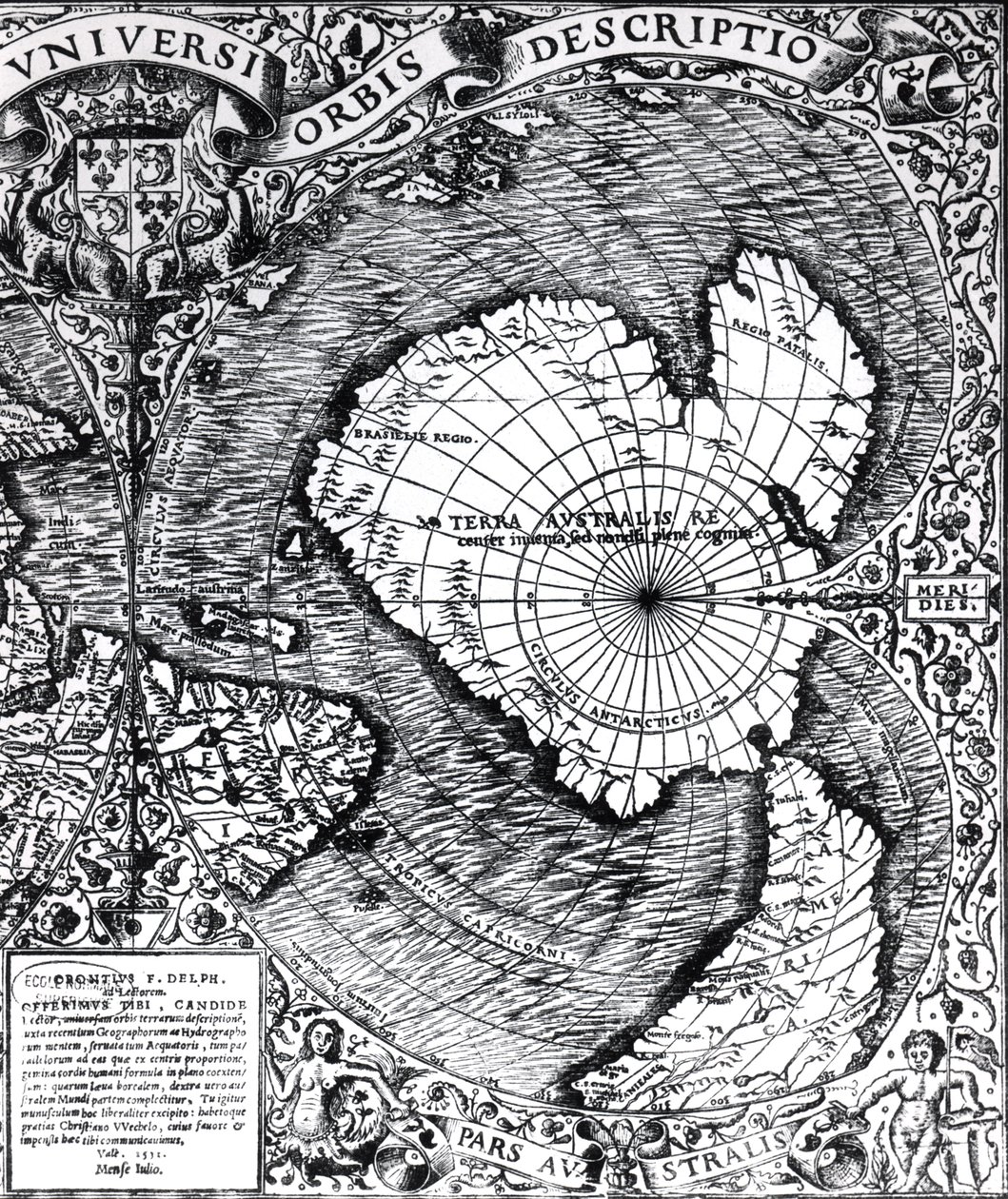 القطب الجنوبي ، التفاصيل من "Mappamonde a Projection Cordiforme" ، 1531 بواسطة Oronce الجميلة