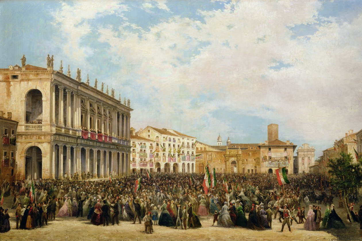 يظهر فيكتور عمانويل الثاني نفسه لأهل فيتشنزا من شرفة قصر شيريكاتي ، 1869 بواسطة Orsola Faccioli Licata