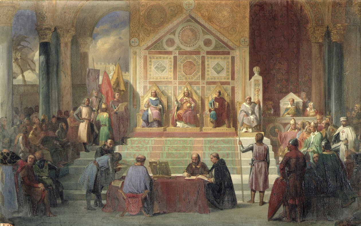 سانت لويس (1214-70) ملك فرنسا يستقبل روبرت بطريرك القدس في دمياط عام 1249 ، 1846 بواسطة أوسكار غو