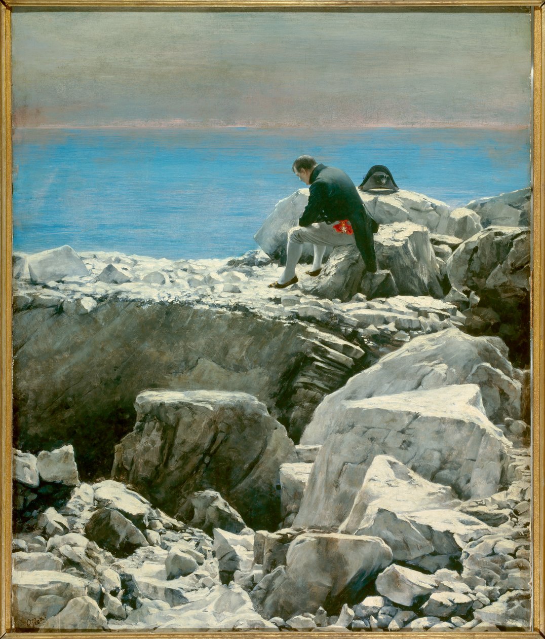 انتهى الأمر ، نابليون الأول إلى سانت هيلين (1769-1821) يتم تمثيل الإمبراطور في المنفى بموقف حزين وحده على صخرة جزيرة سانت هيلين. اللوحة لأوسكار ريكس (1857-1929) صن القرن التاسع عشر. 0،76x0،67 m Malmaison، musee du chateau - انتهى الأمر بواسطة اوسكار ريكس