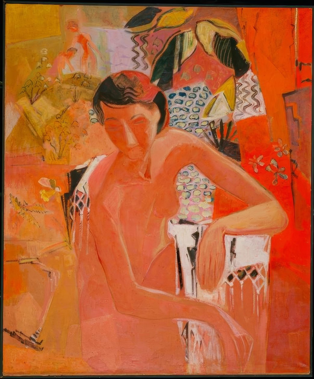 Badende mit Fransentuch - باثر مع شال مهدب. 1940 قماش ، 119 × 98.5 سم Inv. A 6-50 Museum am Ostwall، دورتموند، ألمانيا بواسطة أوسكار مول