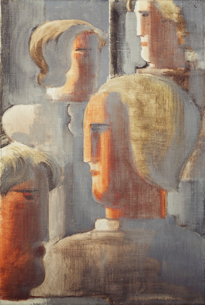 مجموعة من أربعة رؤوس رمادي أزرق ، Folkwang-Study III ؛ Vier Kopfergruppe Graublau، Folkwang-Studie III بواسطة أوسكار شليمر