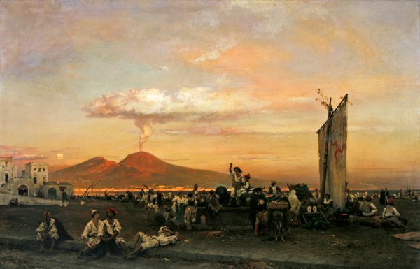 رصيف الميناء في نابولي ، 1859 بواسطة أوزوالد آخنباخ