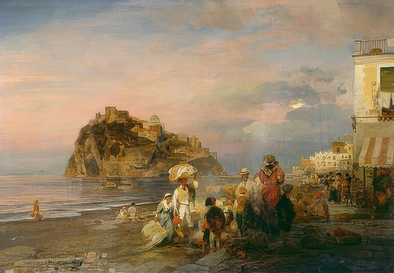 شاطئ مسائي في إيشيا. 1879 بواسطة أوزوالد آخنباخ