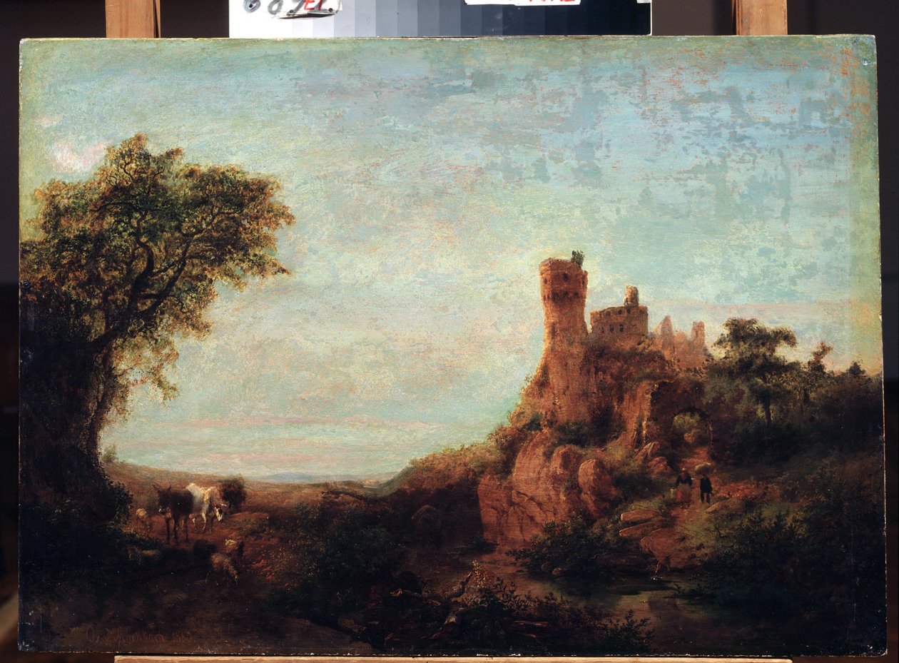 "Paysage au chateau" (منظر طبيعي مع قلعة) Peinture d