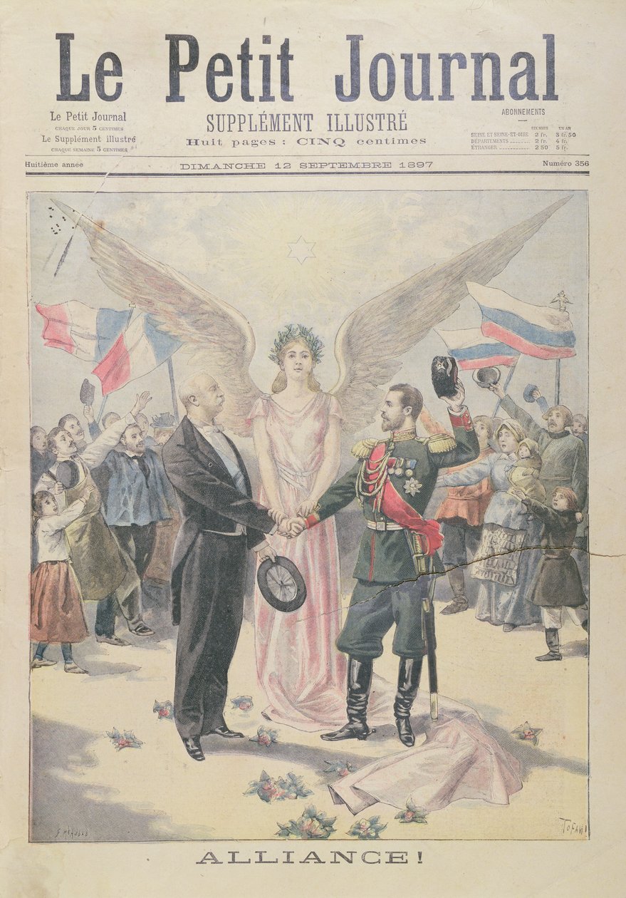 التحالف الفرنسي الروسي ، الغلاف الأمامي لـ "Le Petit Journal" ، 12 سبتمبر 1897 بواسطة أوزوالدو توفاني