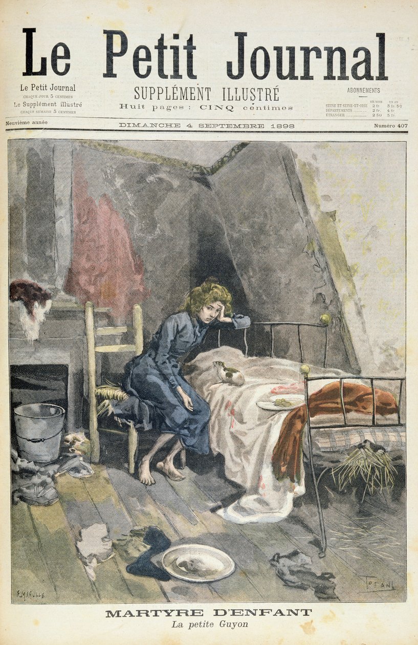 صفحة عنوان تصور استشهاد الأطفال ، الرجل الصغير ، رسم توضيحي من الملحق المصور لـ Le Petit Journal ، 4 سبتمبر 1898 بواسطة أوزوالدو توفاني