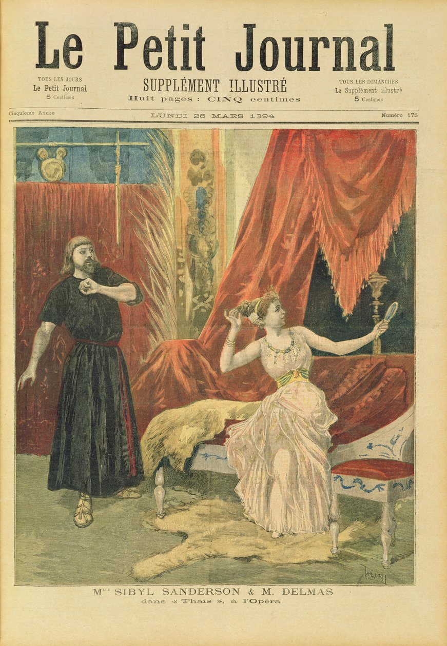 Mademoiselle Sibyl Sanderson (1865-1903) و Monsieur Jean Francois Delmas (1861-1933) في "Thais" بواسطة Jules Massenet (1841-1912) من "Le Petit Journal" ، 26 مارس 1894 بواسطة أوزوالدو توفاني