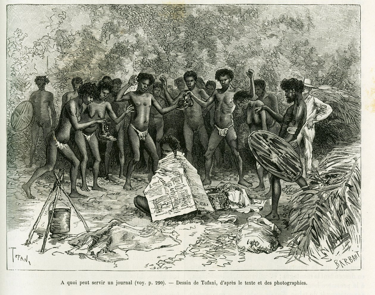 ما الذي يمكن أن تستخدم فيه الصحيفة؟ نقش توفاني ، لتوضيح قصة Chez les cannibales ، Voyage dans le nord-est de l'Australia بواسطة أوزوالدو توفاني