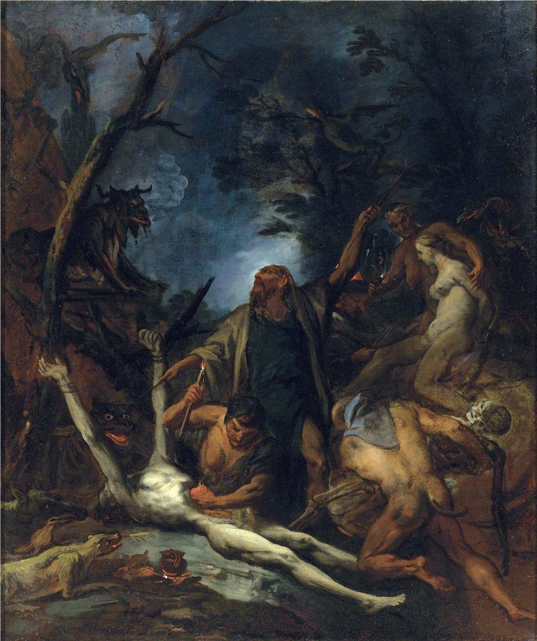 Sorcieres a une messe noire - ساحرات في كتلة سوداء - رسم لأوتافيانو دانديني (حوالي 1706-1740) ، - زيت على قماش ، 97x81،5 - مجموعة خاصة بواسطة أوتافيانو دانديني