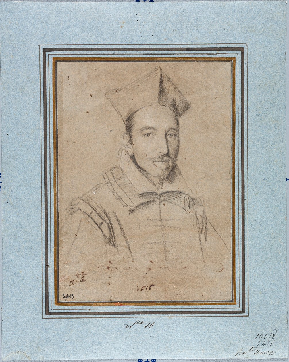صورة للأسقف على الأرجح الكاردينال فرانشيسكو ماريا بوربون ديل مونتي سانتا ماريا (1549-1627) رسمها أوتافيو ليوني (1578-1630) 1616 جينًا ، Musei di Strada Nuova ، Fondo Disegni ، الجرد 2418 بواسطة أوتافيو ماريو ليوني